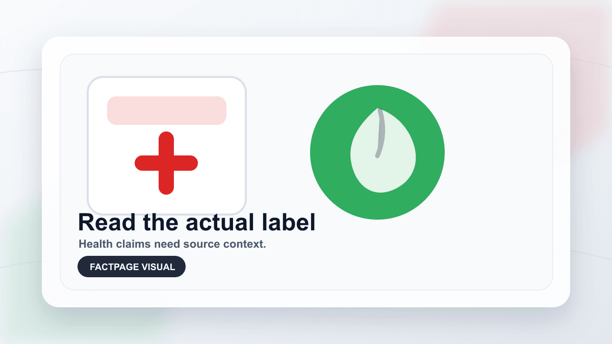 A health label and produce mark, showing that health claims need source context.
